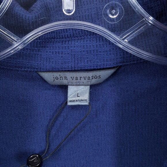 JOHN VARVATOS Polo Shirt Mens Large Blue Pullover Waffle Knit VNeck MORRIS $148 - Picture 4 of 9